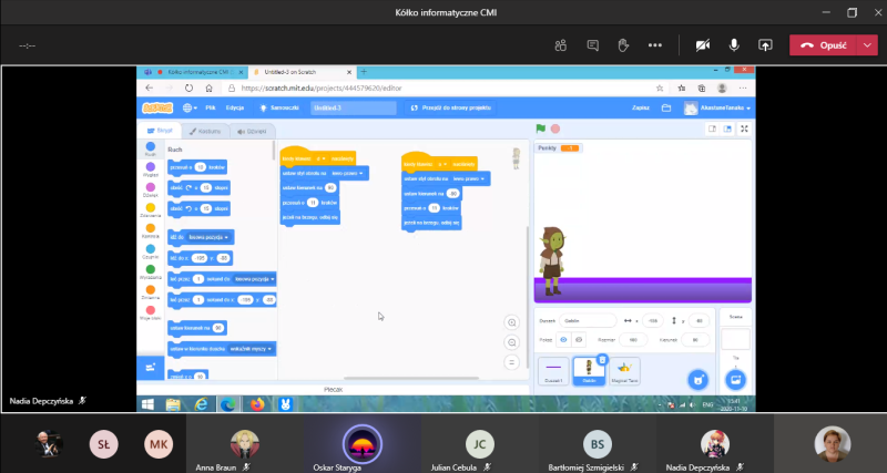 Zrzut ekranu - okno programu Scratch