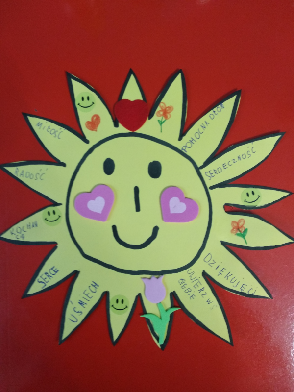 słonecznik życzliwości wykonany przez uczennicę z klasy 2b
