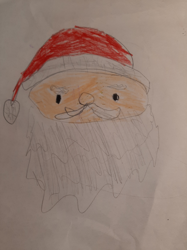 Portret Świętego Mikołaja narysowany przez ucznia