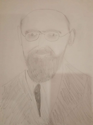 Portret Janusza Korczaka wykonany ołówkiem