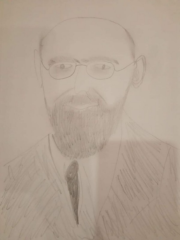 Portret Janusza Korczaka wykonany ołówkiem