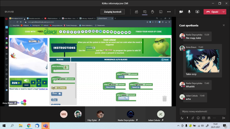 Screen aplikacji do nauki programowania Grinch