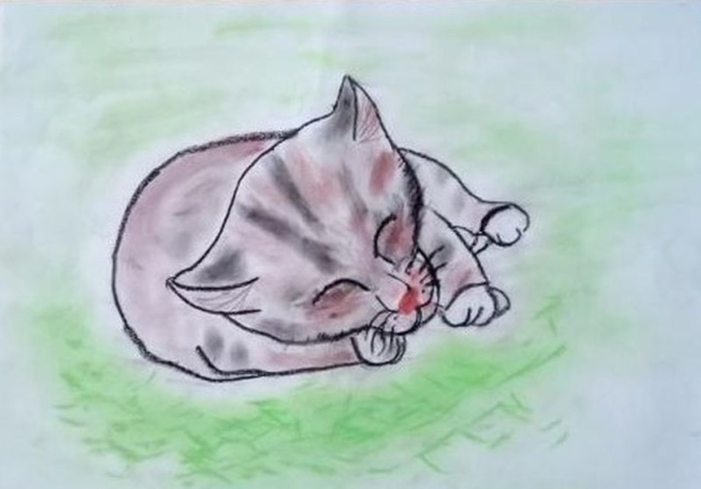 Rysunek śpiącego kota, kompozycja centralna