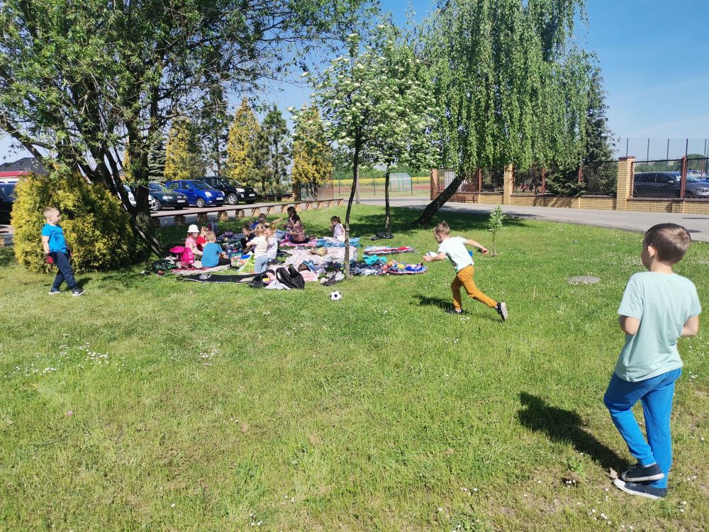 Dzieci podczas pikniku grają w piłkę