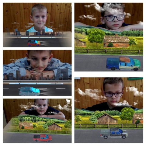 Dzieci oglądają wirtualne obrazki